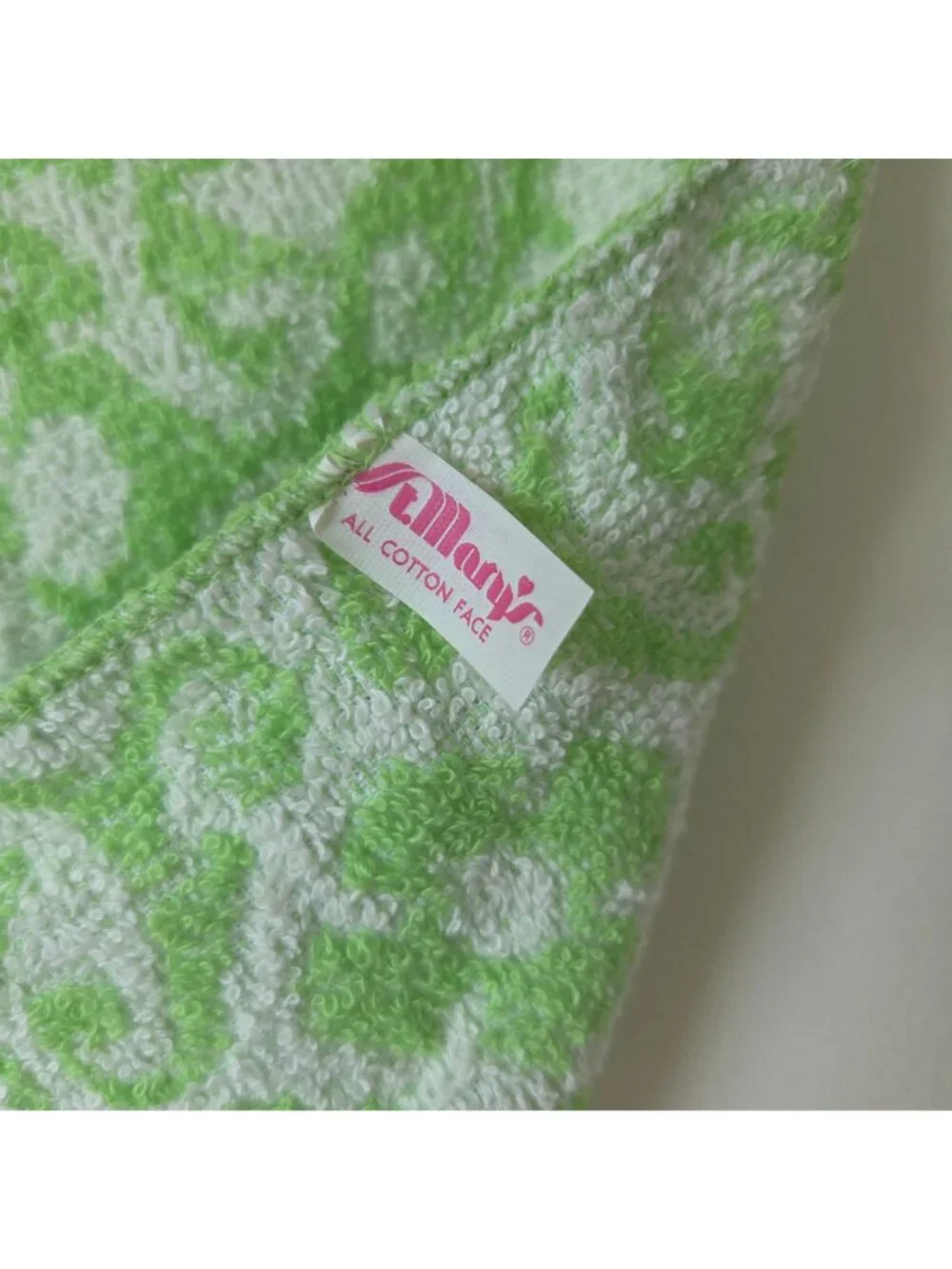 Vintage MCM St. Mary's Green Flower Bath Set Towels USA